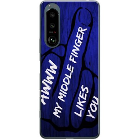 Kompatibelt Mobildeksel til Sony Xperia 5 III Mørk typografisk illustrasjon med hjerteform og budskap om vennskap mot dyp blå tretekstur