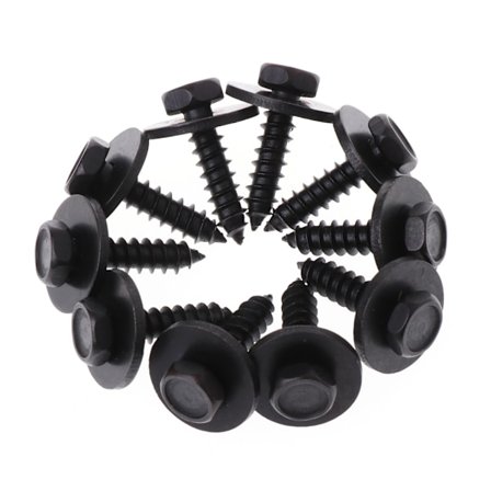 10 stk. 4,8x19mm selvskærende skruer med løs spændeskive 8mm sekskant til hoved sort