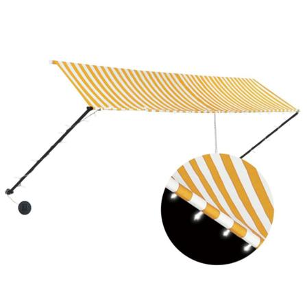 Vidaxl Infällbar Markis Med Led 400x150 Cm Gul Och Vit Gul