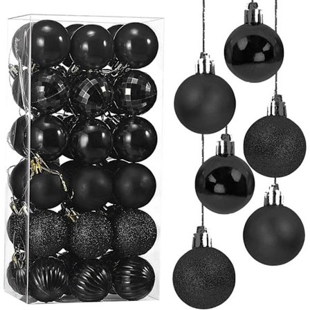 Joulupallot, 36 kpl 4 cm Särkymättömät joulukuusenkoristeet Juhlava joulupallot koukuilla joulujuhliin Häät (Musta)