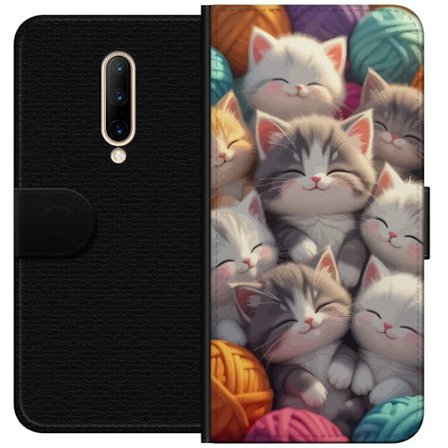 Yhteensopiva Lompakkokotelo OnePlus 7 Pro Suloiset nukkuvat kissanpennut tiiviisti yhdessä värikkäiden lankakerien keskellä pehmeässä leikkisäs