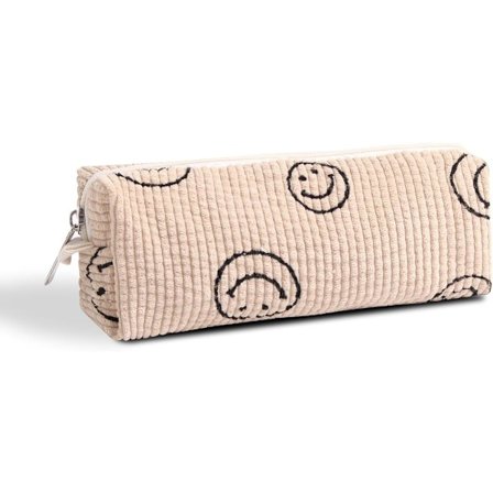 (Beige) Smile Penalhus Pen Taske Kontor Stor Opbevaring Høj Kapacitet Taske Etui Holder Boks Organizer Makeup Taske Kosmetik Taske