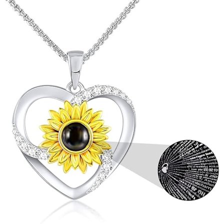 Solsikke Halskæde til Kvinder, 100 Sprog Jeg Elsker Dig, Hjerte Halskæde Smykker Gaver Til Piger/Mor/Kone/Kæreste