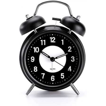4-inch Vintage Analog Alarm Clock For Heavy Sleepers, With Nightlight And Luminous Background, Not-ticking And Battery Operated,,black