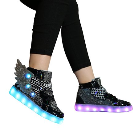 Børns Lysende Sko LED USB Opladning Blinkende Hæle Vinger Sneakers sort