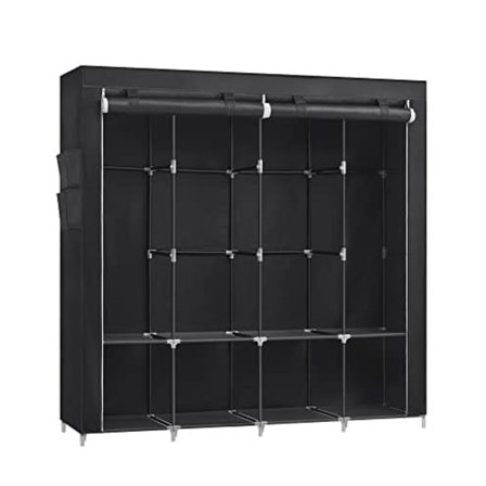 Songmics Tøj Garderobe, bærbar garderobe, med 4 bøjleskinner, sort