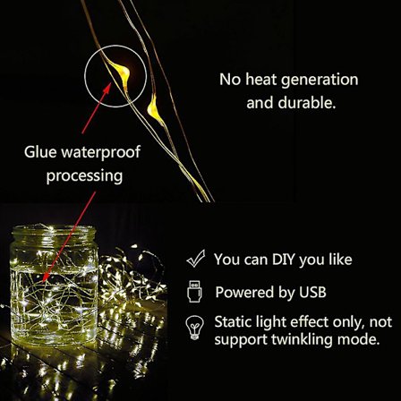 USB-drevet 10m 10LED vanntett IP66 kobbertrådlys