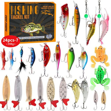 Julekalender til nedtælling med fisketema, 24 dages fiskegrej-sæt til lystfiskere, voksne, mænd, teenagere og børn, juleoverraskelsesgave B