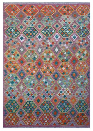 Hand Woven Kilim Afghan Old Style Rug 175X244 Wool Dark Red/Dark Grey