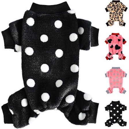 Hundeklær Hundepyjamas for Små Hunder Jente Gutt Supermyk Varm Liten Hund Genser Pysj Søte Kjæledyrklær Hundegensere Jumpsuiter Plysj Valp Svart -L