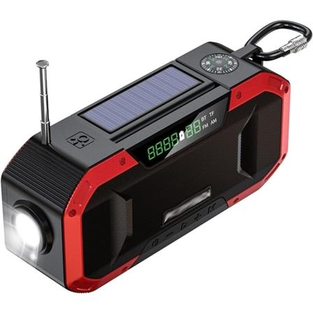 Håndsvingradio med LCD-skærm, 2000mAh bærbar NOAA vejr solradio rød-WELLNGS
