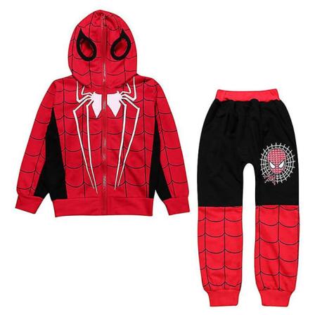 Børns Spiderman Kostume Træningsdragt Sæt Fuld Lynlås Hoodie Jakke Frakke Bukser Outfit Black 7-8 Years