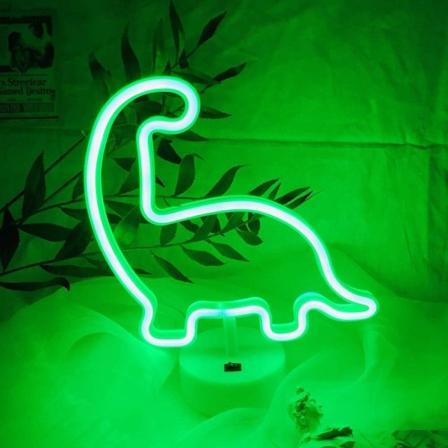 LED Neon nattlampa med USB och batteri Grön dinosaurieform La