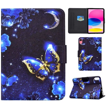 Apple iPad 10.9 2022 Sammenleggbart Veske Kortholder - Blå Sommerfugl