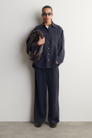 COS Women's Denim Effect Silk Trousers in Blue