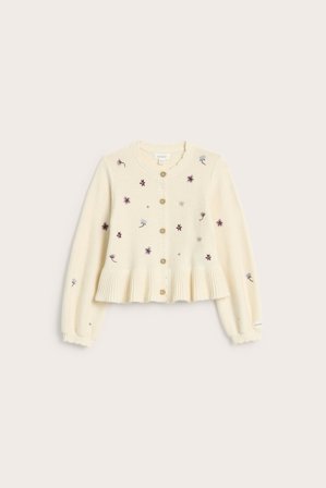 Newbie | Kardigan z dzianiny, z haftami | Jasnobeżowy