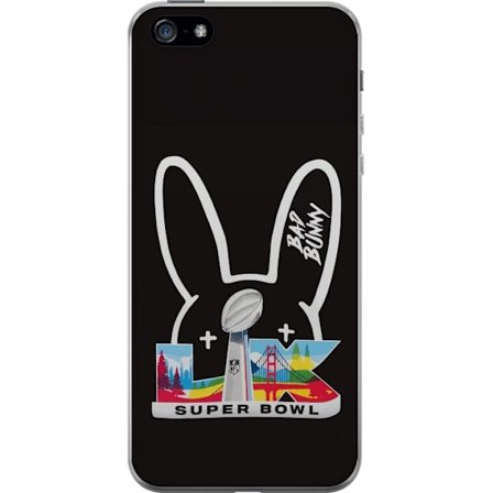 Kompatibelt Mobildeksel til Apple iPhone 5 Bad Bunny portrett med åpen skjorte, tatoveringer og krøllete hår i stilfull motefotografering