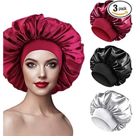 (Noir, Rouge, Gris) 3 Pcs Bonnet de Nuit Satin, Chapeau Sommeil É