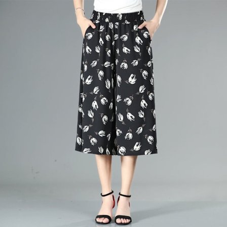 Elastiske højtaljede culottebukser med brede ben 3 3