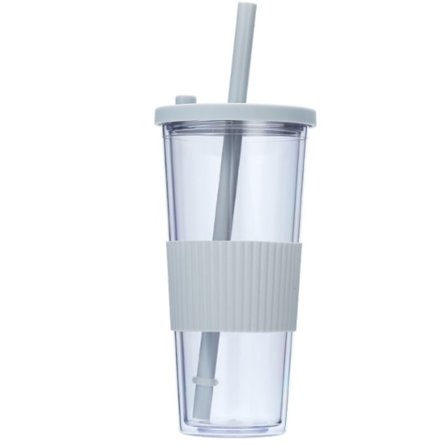 Dubbelväggiga plastglas med lock och sugrör