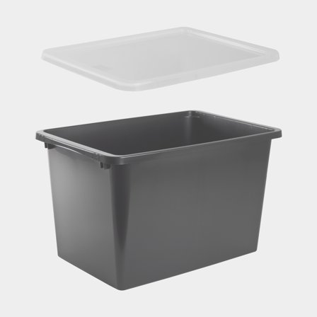 Opbevaringskasse med låg Nordiska Plast Store It ECO, grå, 590 x 395 x 360 mm, 60 liter