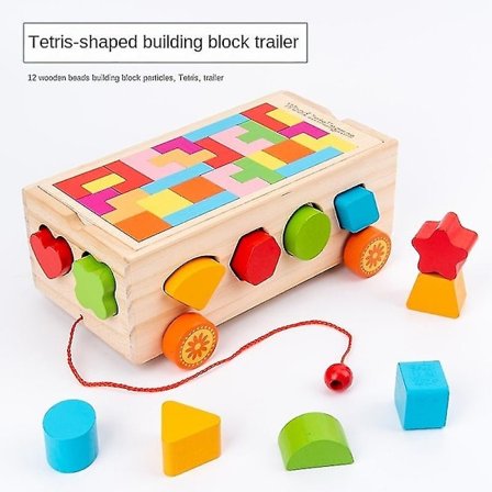 Lasten puinen rakennuspalikka, autopalapeliperävaunu, erimuotoisia ja -värisiä, vauvan oppimislelut-(tetris)