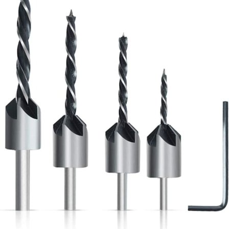 4-delt forsænket boresæt med HSS bor og stål 45 affasning til forsænkningsskruer