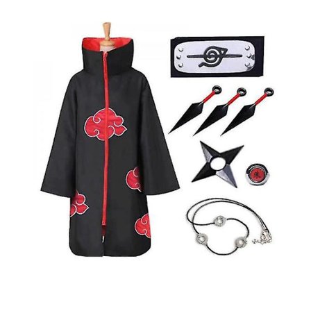 Akatsuki cape anime robe halloween cosplay lång cape set om 8