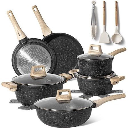 Just Perfecto 15 Delars Induktionspannor Set - Set med kastruller med silikontäckta lock för alla värmekällor