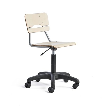 Stol LEGERE, hev/senk, lite sete, hjul, 430–550 mm, bjørk