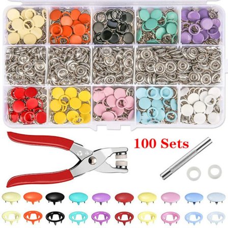 100/200 Sæt Tøj Syning Knapper Trykknapper Sæt 01-MED