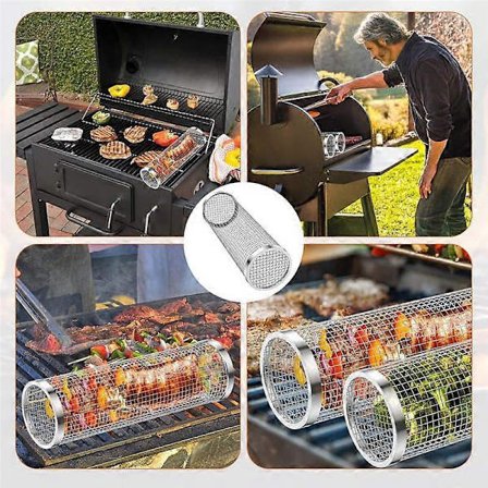 3-pack Grillkorgar, Rullande Grillkorgar i Rostfritt Stål, Grillnät, Barbeque Grill, Bärbar [DB]