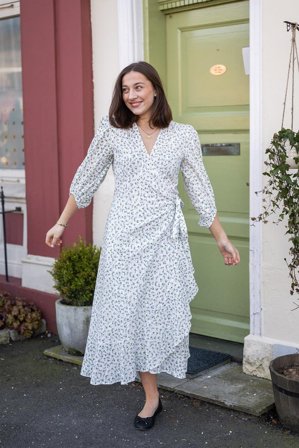 Mercine Wrap Dress Blue Flower Print 36