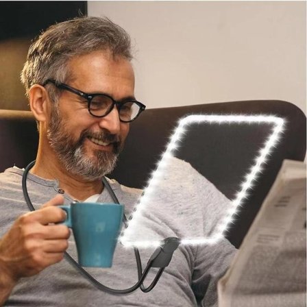 Oppladbar Håndfri Forstørrelsesglass med Lys og Stativ 5X Forstørrelsesglass Halsforstørrer for Eldre for Lesing Reparasjon Sying