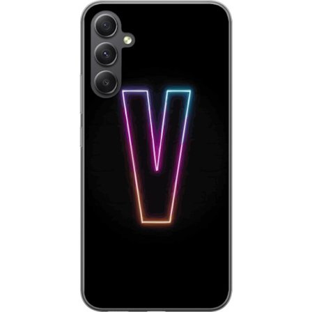 Kompatibelt Mobildeksel til Samsung Galaxy A25 Neonbokstav V i fargegradert lys mot svart bakgrunn, minimalistisk design med tydelig glow og moderne d