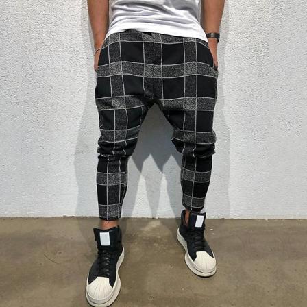 Rutigt Haremsbyxor För Män Med Fickor. Skinny Byxa Black 3xl