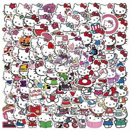 100 stk. Hello Kitty-klistermærker til computer, telefon, vandkop, vandtæt klistermærke