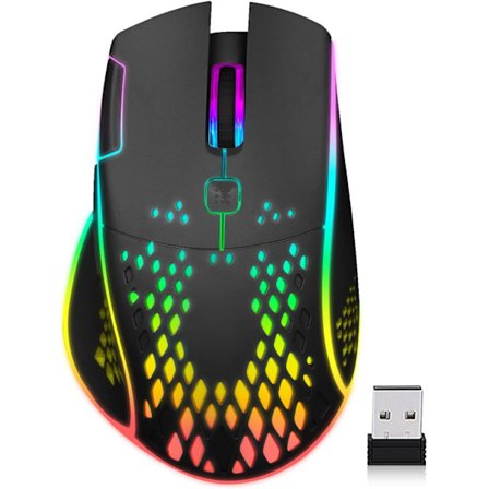 Trådløs Genopladelig Honeycomb Gaming Mus med RGB Lys/Stille Klik/Justerbar DPI Optisk Gaming Mus til Laptop