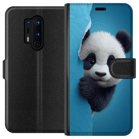 Yhteensopiva Lompakkokotelo OnePlus OnePlus 8 Pro Söpö panda, joka kurkistaa paperin läpi pehmeässä 3D-kuvituksessa