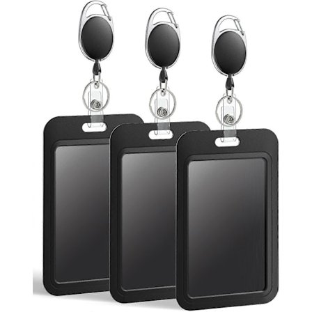 3-pack Skjutbart ID-kortsfodral Hård Svart Vertikal Plastkortsfodral Skydd med Utdragbar ID-kortshållare för Kontor Skola ID Kredit Proximity 