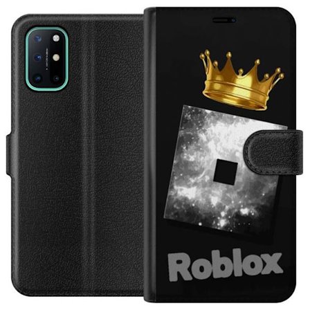Kompatibel Tegnebogsetui til OnePlus OnePlus 8T Minimalistisk sort og sølvfarvet Roblox-symbol med gylden krone og luksuriøs gamer-æstetik på mør