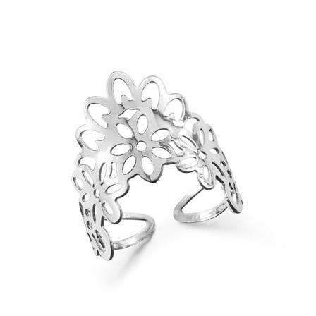 Ring Blomma /hålmönster/Blommigt Mönster Silver färg - Justerbar