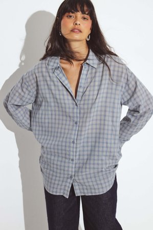 Victoria Quitzau x NA-KD - Rutete gjennomsiktig skjorte - Skjorter - Blå,CheckeRød - EU 38