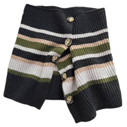 Fargeblokkstripet halsvarmer Praktisk halsjal med knapper Skulderomslag for vinter Utendørs varme Dametilbehør