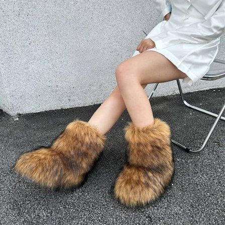 Faux vaskebjørn pels snestøvler, varmt og fluffy for, Y2K stil, snestøvler