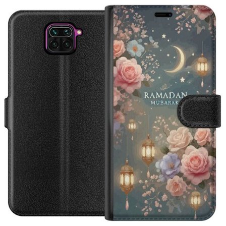 Yhteensopiva Lompakkokotelo Xiaomi Redmi Note 9 Pimeä fantasiamaailma ihmisellä ja demonisella olennolla tulisessa maisemassa, jossa yliluonnollista