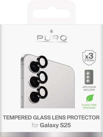 PURO Samsung Galaxy S25 Individual Camera Tempered Glass, 3 pcs