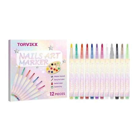 12 Farger Neglekunst Penner Sett, Neglekunst Markører Doodle Penn for Barn Voksne, Neglekunst Verktøy for Prikking Tegning Maling Punkt Liner DIY ...