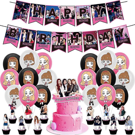 Blackpink Festpynt til Fans Bursdagsfest Dekorasjoner - 1 Blackpink Festbanner 18 Blackpink Festballonger 17 Blackpink Kaketopper 2 Bånd