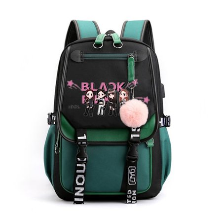Blackpink Ryggsekk med Hodetelefonport, USB Laderforsterker